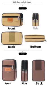 Vues avant, latérale et arrière d'une pochette ceinture en toile avec double zip et passant