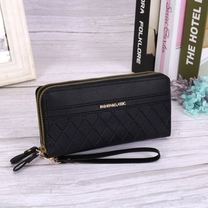 Women Quilted PU Leather Long Wallet Double Zipper Large Capacity Card Holder Fashion Handbag With Wristlet For Women