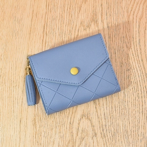Women's PU Leather Short Tri-fold Wallet Quilted Rhombic Pattern Fashion Tassel Decoration Coin Purse Card Holder For Daily