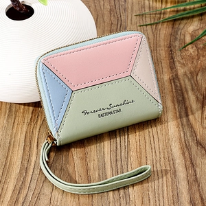 Short patchwork wallet with morandi colors, wrist strap and Forever Sunshine text