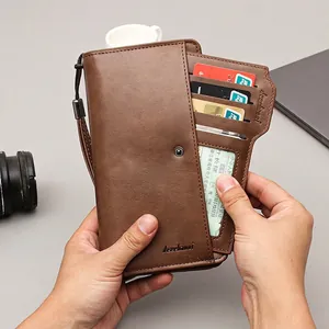 Men Business Long Wallet Multi Functional PU Leather Clutch Bag Large Capacity Phone Holder With Wrist Strap Zip Purse For Gentlemen