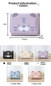 Spécifications de taille et options de couleurs pour le portefeuille court chat mignon