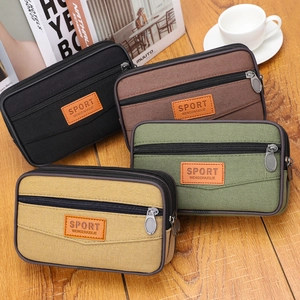 Heren Canvas Riem Heuptas Meerlaagse Rits Waterdichte Mobiele Telefoon Tas Outdoor Sport Casual Telefoonhoes Houder