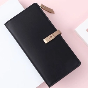 Portafoglio Lungo da Donna Minimalista con Cerniera in Pelle PU Tinta Unita Pochette Moda Quotidiana Borsa per Signora