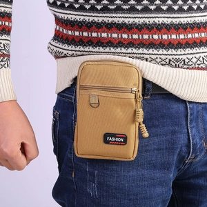 Marsupio verticale da uomo in tessuto oxford kaki con doppia zip e gancio a D