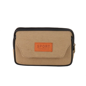 Durable khaki canvas belt pouch with multiple zipper compartments for 7-inch phones