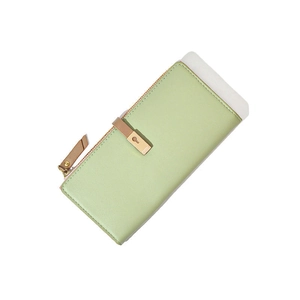Portafoglio da donna minimalista verde chiaro con cerniera laterale e fibbia in metallo