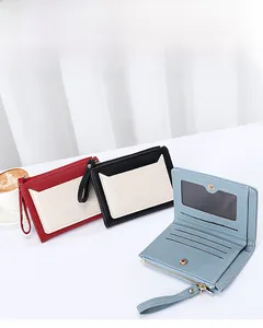 Short leather wallets featuring card slots, photo ID window and zipper coin pocket