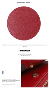 Close-up of red PU leather wallet showing litchi texture and gold metal snap button closure
