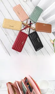 Detail view of multi-color PU leather long wallets with zipper and card slots