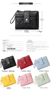 Detailed size chart for the quilted PU leather wallet with multiple card slots