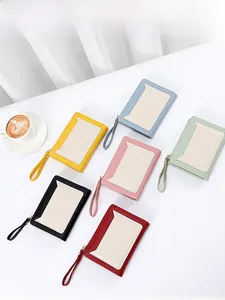 Detailed fan-shaped layout of multi-color leather card wallets with wrist straps