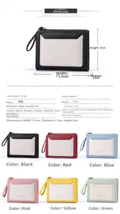 Short PU leather wallet detail showing dimensions 11.5x2.5x9cm and internal card slots