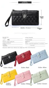 Quilted long wallet detail showing 15 card slots, large banknote compartment, and PU texture