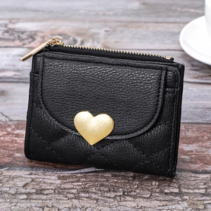 Women Fashion Heart Quilting PU Leather Short Wallet With Zipper Multi-Card Slots Korean Style Small Coin Purse