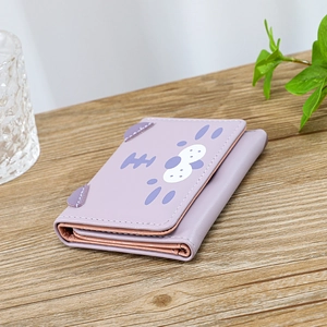 Portefeuille chat lilas à trois volets pour femme avec oreilles mignonnes et fentes cartes