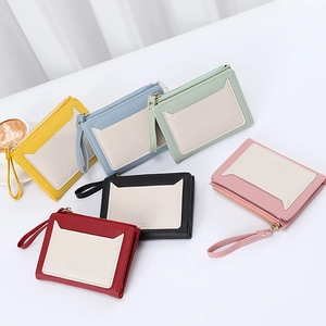 Short zipper wallet for women with wristlet strap and multi-card slots in various colors