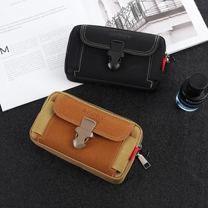 Durable Oxford cloth waist pouch in black and khaki with secure buckle and sport logo