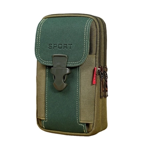 Military green Oxford cloth phone holster with belt loop and multi-pocket storage