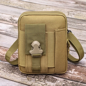 Tactical nylon waist bag showing quick-release buckle and elastic cord detail