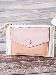 Women's Urban Minimalist PU Leather Color Block Wallet Small Zipper Coin Purse Multi-functional Card Holder Student Handbag