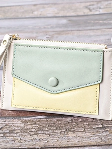Slim tricolor leather wallet with coin pocket and gold zipper for women