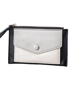 Minimalist color-block women's slim wallet with three-tone design and gold zipper