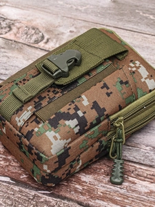Tactical men's waist bag in digital camo pattern with double zipper and buckle strap