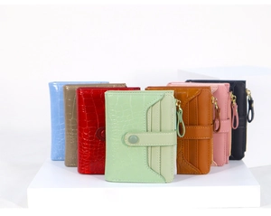 Short stone pattern wallets for women in seven colors with button strap and zipper