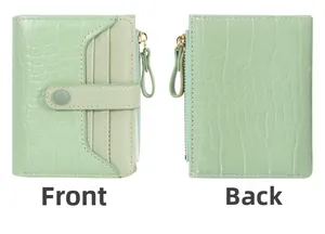 Detailed front and back views of light green stone pattern wallet with zipper and card slots