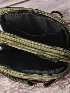 Tactical camouflage waist bag with triple zipper pockets and durable nylon fabric