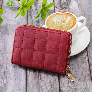 Women Quilted PU Leather Card Holder Wallet Small Zip Coin Purse With Multi Card Slots Fashion Elegant Stitching Handbag