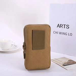 Pochette de ceinture verticale en toile kaki avec double fermeture éclair et velcro