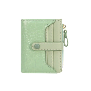 Short mint green faux leather wallet for women with stone texture and zipper pocket