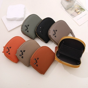 Cute Cartoon Cat Design Mini Card Holder PU Leather Zipper Coin Purse Multi Slot Short Wallet For Women Small Pouch