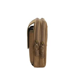 Pochette de ceinture en nylon kaki avec double fermeture éclair et rabat frontal