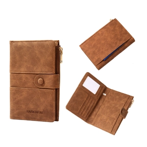 Detail view of brown RFID travel wallet showing multi-card slots and inner structure