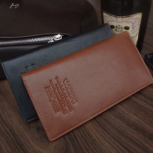 Classic men's long leather business wallets in black and brown with litchi grain texture