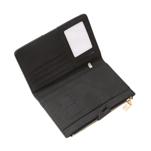 Interior detail of RFID passport wallet showing card slots and golden zipper pocket