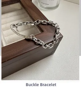 Close-up of S925 sterling silver buckle bracelet with industrial vintage texture