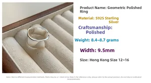 Detailed specs of S925 sterling silver wide band ring with polished finish and dimensions