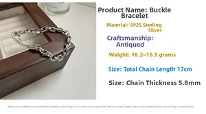 Detailed specs of S925 sterling silver retro chain bracelet with vintage texture