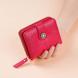 Women PU Leather Hollow Heart Short Wallet Retro Metal Buckle Zipper Coin Purse Card Holder Multi Slot Fashion Clutch Handbag