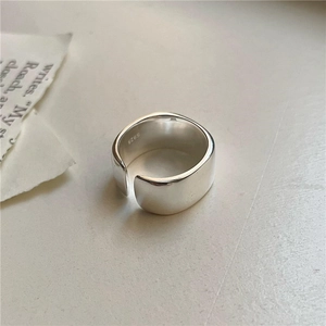 S925 sterling silver minimalist wide open ring with polished glossy finish in silver color