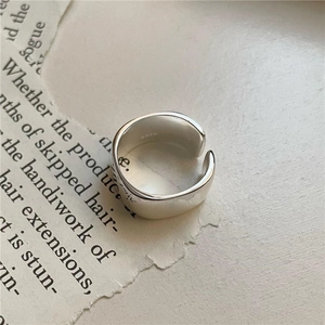 S925 sterling silver minimalist wide band open ring with irregular textured finish