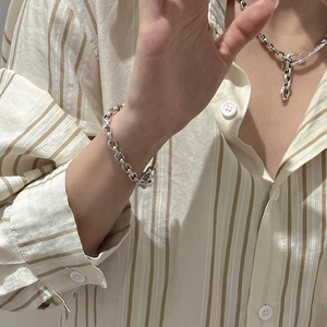 Silver S925 sterling silver chain necklace and bracelet set for a bold retro style look