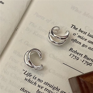 925 Sterling Silver Three Layer Curved Ear Cuffs For Women Minimalist Geometric Non Pierced Clip On Earrings Fashion Jewelry