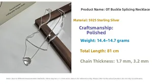 Close-up of S925 sterling silver OT buckle necklace with mixed link chain texture