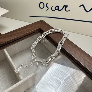S925 Sterling Silver Hammered Texture Paperclip Chain Bracelet For Women Retro Minimalist Industrial Style Jewelry