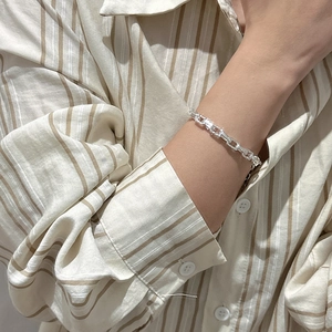 Minimalist S925 sterling silver paperclip bracelet with unique textured rectangular links